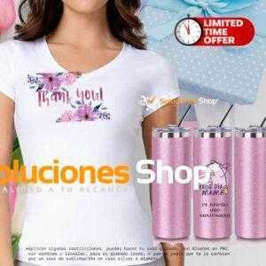 Blusa Cuello V con Vaso Térmico Escarchado Color Rosa u Otros Colores Personalizados a tu Gusto