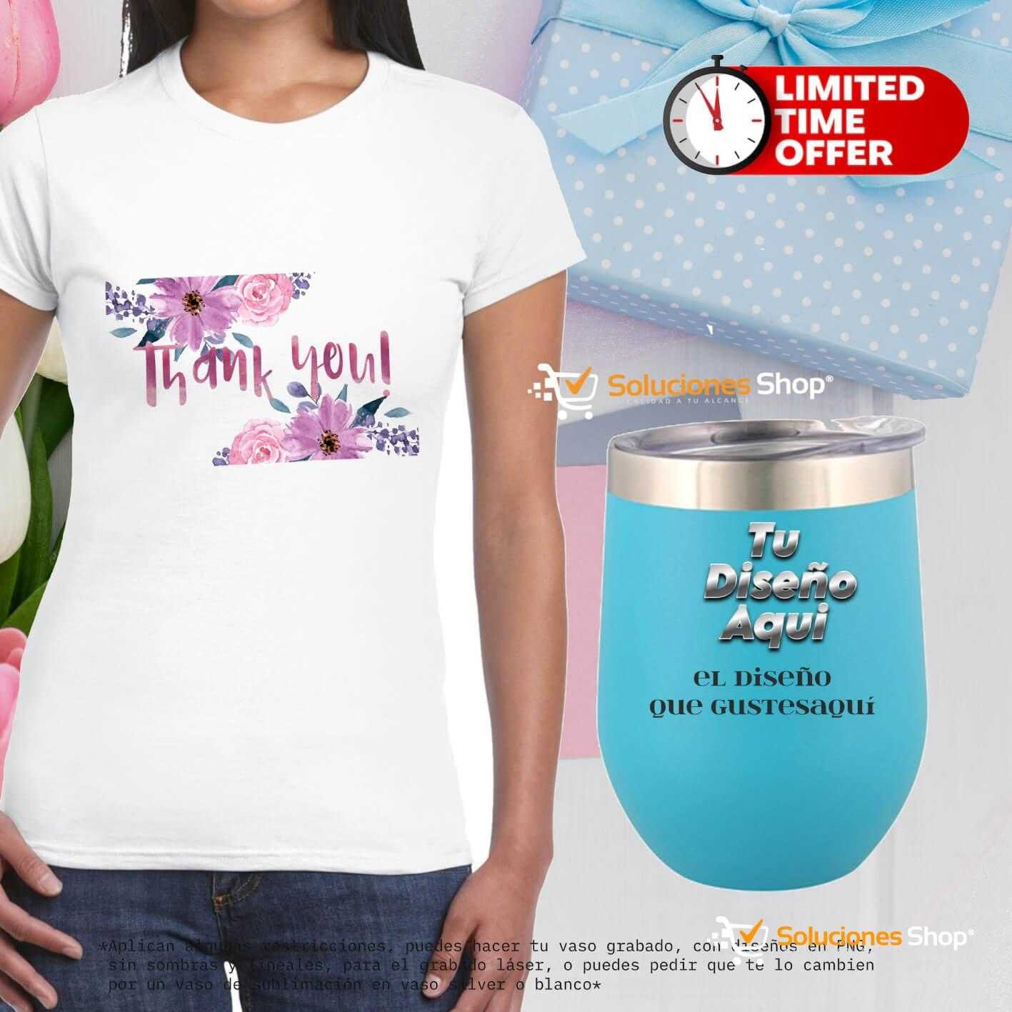Camisa Cuello Redondo con Vaso Térmico, Coctelera o Vino Personalizados a tu Gusto