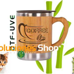 Vaso con Asa Bambú y Acero Inoxidable Personalizado con Técnica DTF-UVE