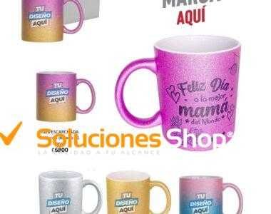 Tazas de glitter, tazas personalizables, Soluciones Shop, Costa Rica, compra online, tazas brillantes, tazas de cerámica