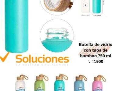 Botellas de Vidrio con Tapa de Bambú Personalizables - Soluciones Shop Costa Rica