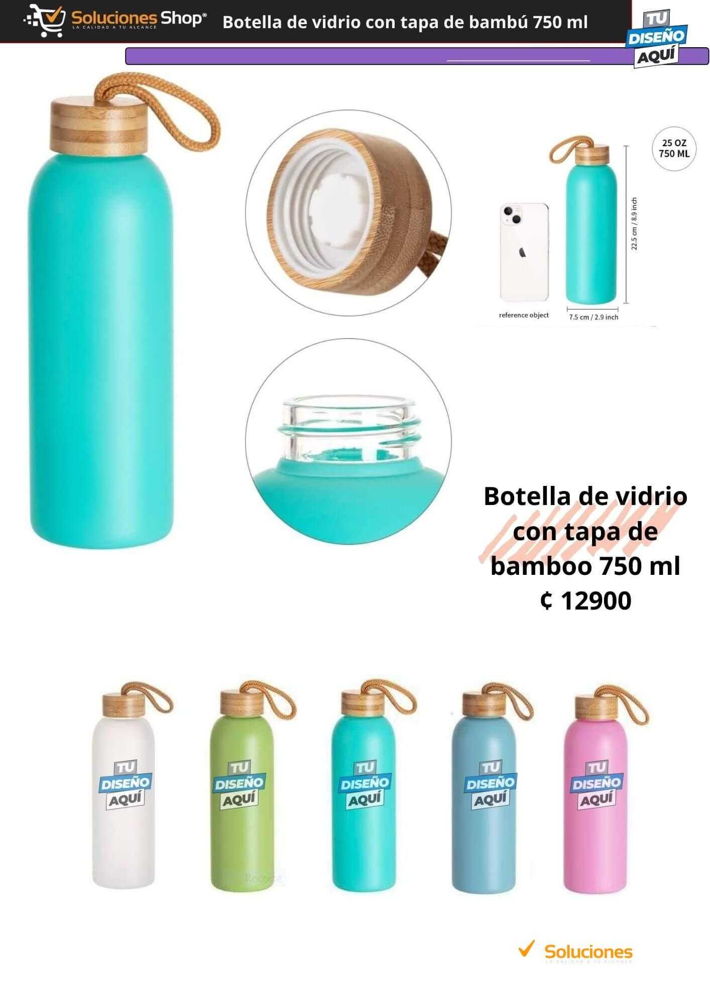Botellas de Vidrio con Tapa de Bambú Personalizables - Soluciones Shop Costa Rica