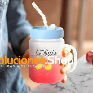 Jarra Mason Glaseada 20 oz con Tapa de Silicón Celeste