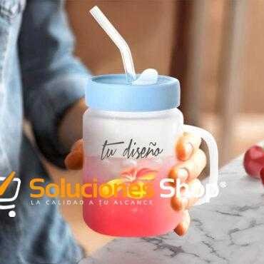 Jarra Mason Glaseada 20 oz con Tapa de Silicón Celeste