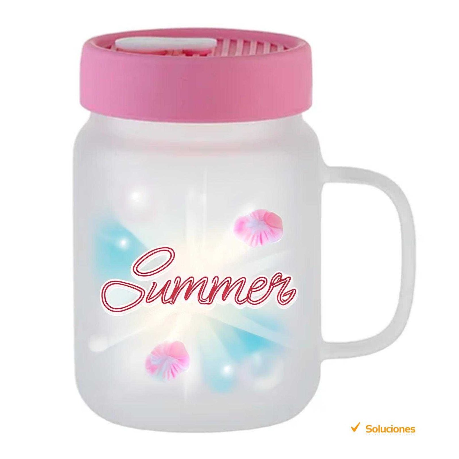 Jarra Mason Glaseada 20 oz con Tapa de Silicón Rosa