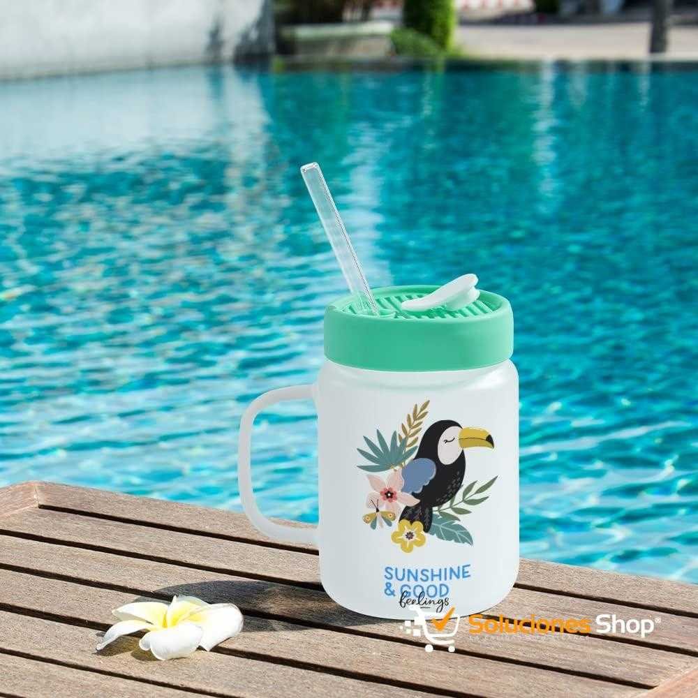 Jarra Mason Glaseada 20 oz con Tapa de Silicón Verde Menta
