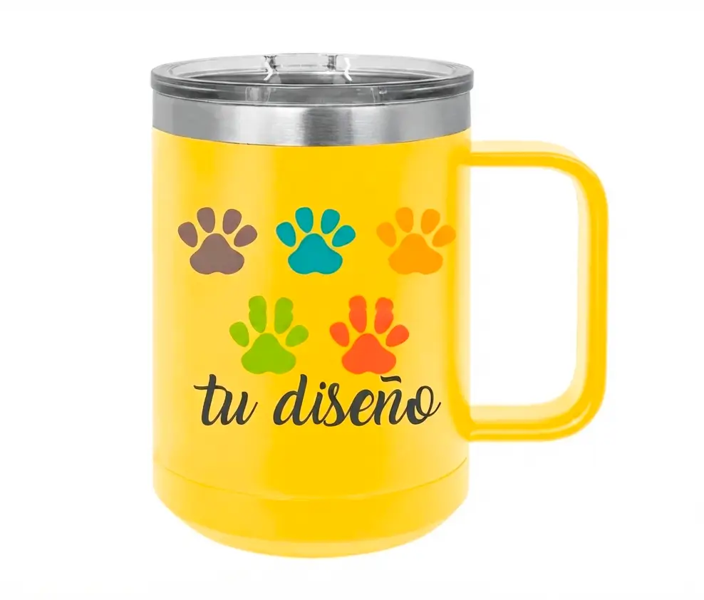 Taza de Café Amarillo con Agarradera 350ml de Acero Inoxidable