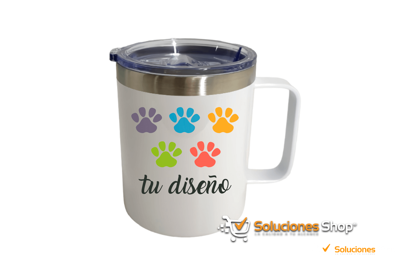 Taza de Café de 350ml con Agarradera Blanca de Acero Inoxidable, Personalizada a tu Gust