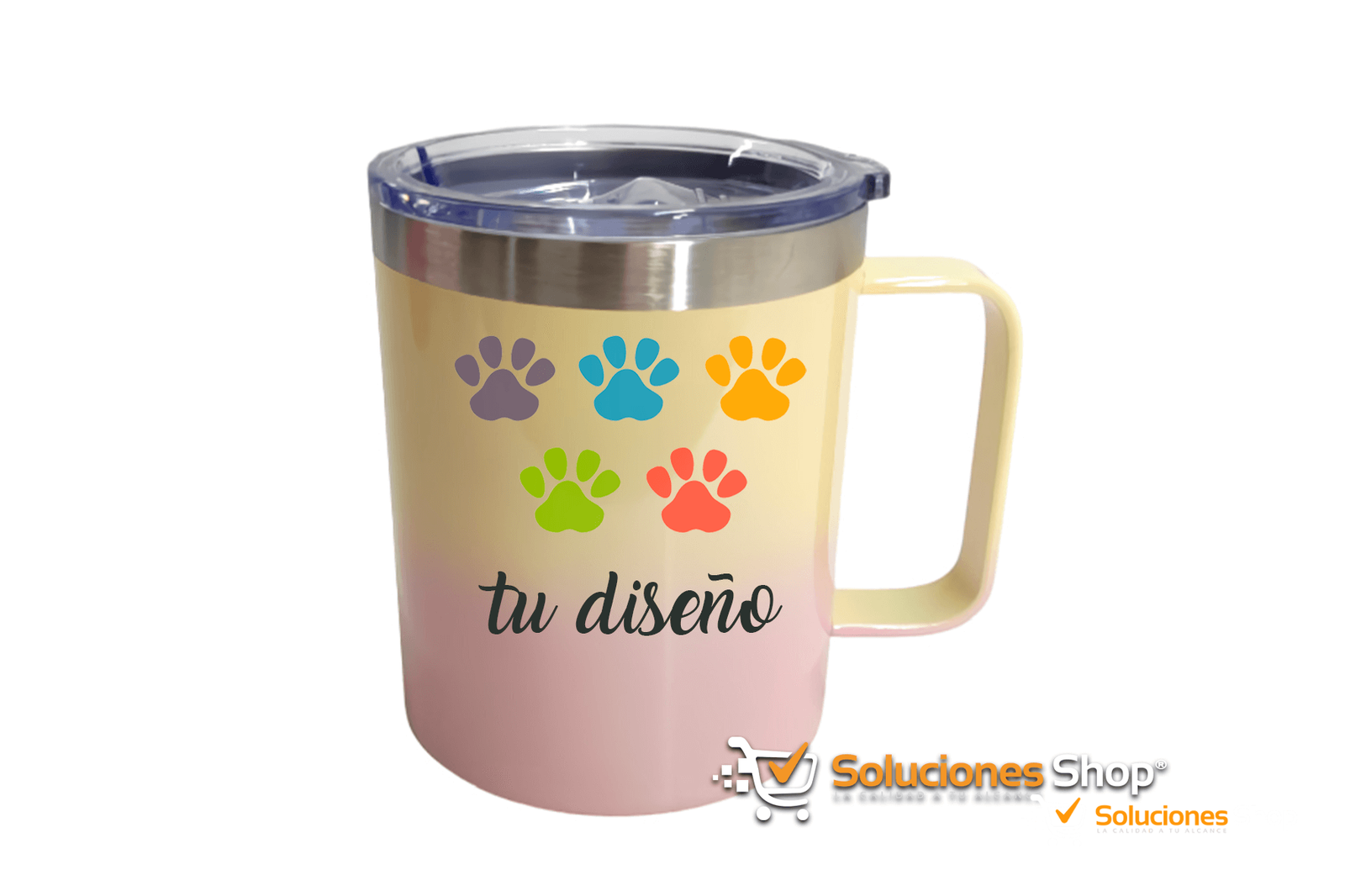 Taza de Café Degradado Crema – Rosa con Agarradera 350ml de Acero Inoxidable