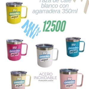 Descubre la Nueva Taza de Café Blanco con Agarradera de 350ml de Acero Inoxidable
