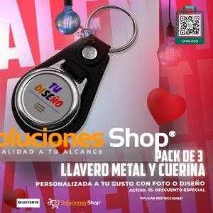 Llavero metálico con cuerina personalizado x3