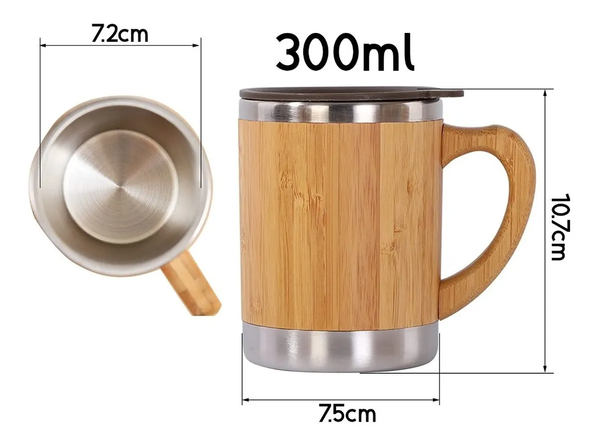 Taza Térmica Café – Acero Inoxidable y Bambú 350ml Taza Térmica Café – Acero Inoxidable y Bambú 350ml