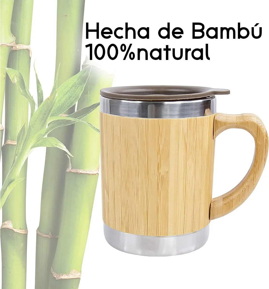 Taza Térmica Café – Acero Inoxidable y Bambú 350ml