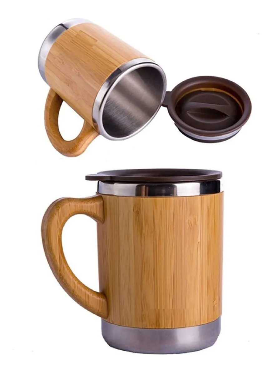Taza Térmica Café – Acero Inoxidable y Bambú 350ml Taza Térmica Café – Acero Inoxidable y Bambú 350ml