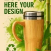 Vaso cónico bambú/acero con agarradera 450 ml personalizado