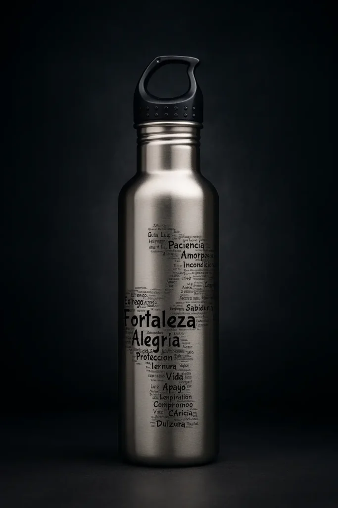 Botella de Aluminio con Palabras que Definen a Mamá – 750ml con Pajilla y Agarradera