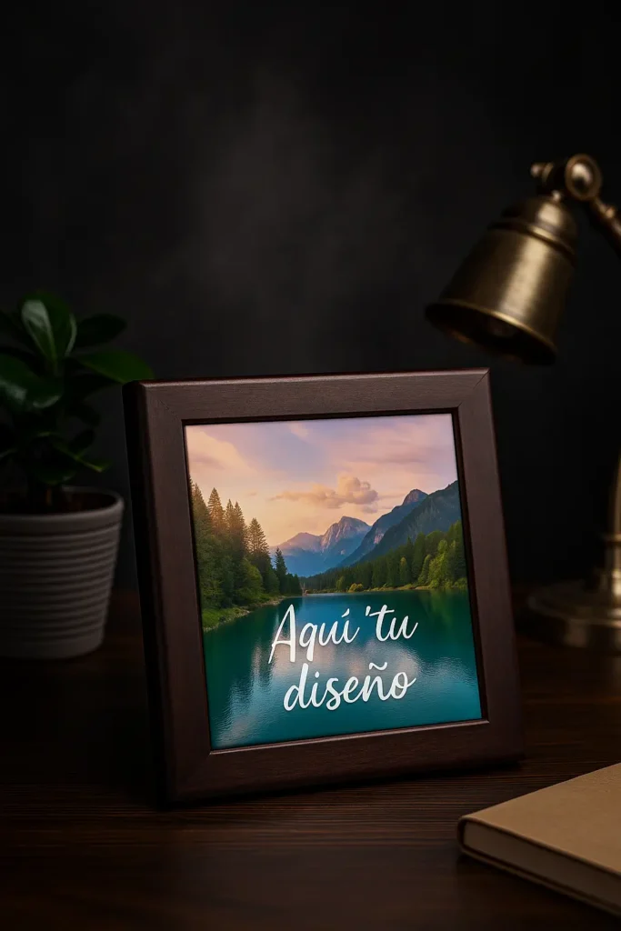Azulejo de Cerámica Personalizado con Marco de Madera Tu Diseño Impreso