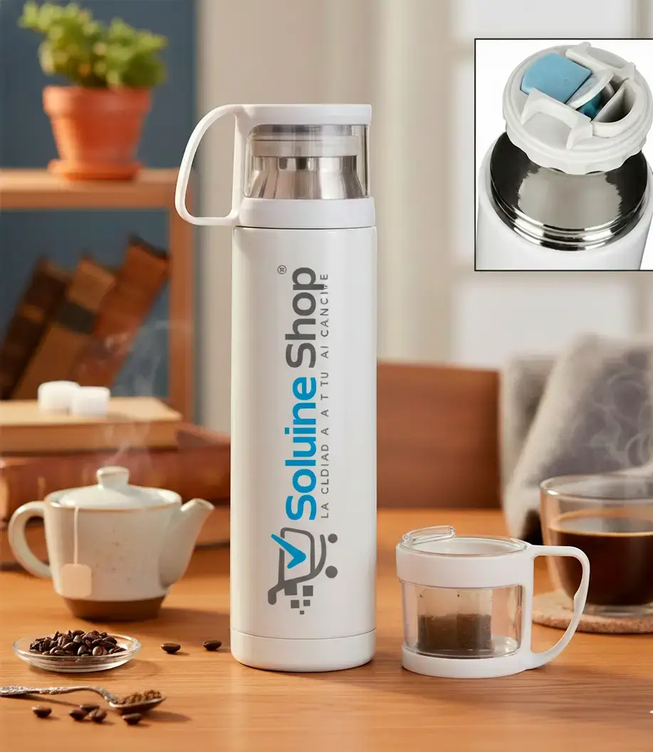 Termo Blanco + Taza 500 ml Personalizado a Tu Gusto Alta Calidad Termo Blanco + Taza 500 ml Personalizado a Tu Gusto Alta Calidad