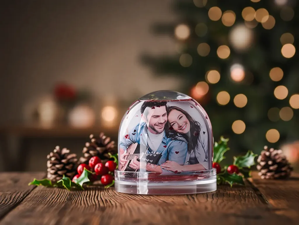 Cápsula de Nieve Personalizada ❄️ | Con Tu Foto + Copos Corazones | Regalo Mágico