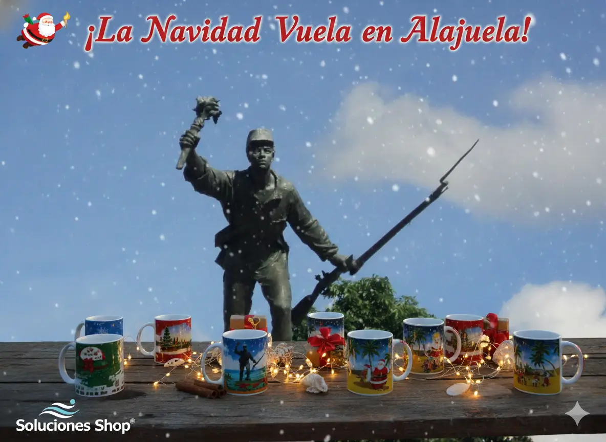 ¡La Navidad Vuela en Alajuela! Descubre las Tazas Navideñas que Inspiran en Soluciones Shop® ✈️🎁