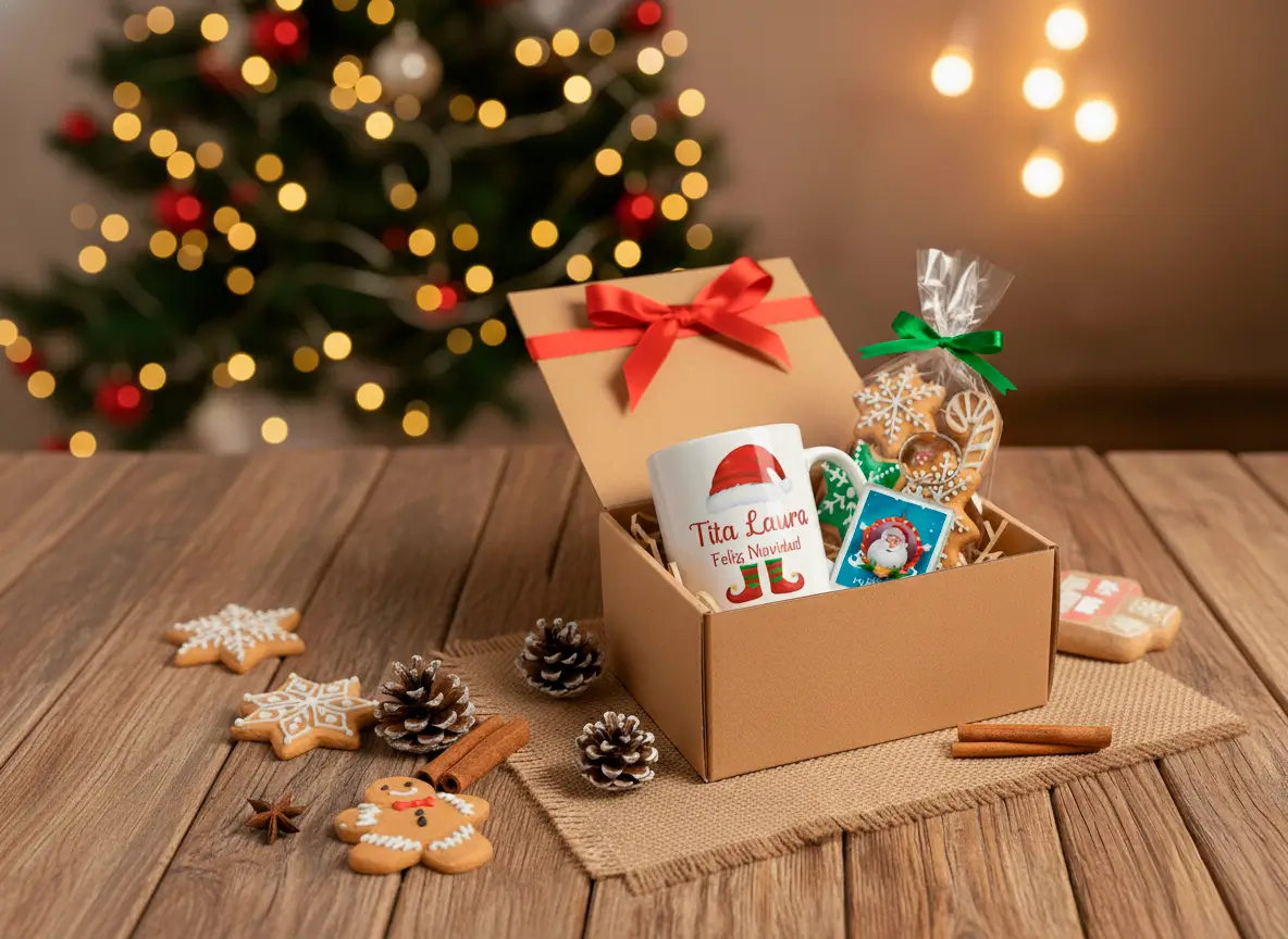 Box Empresarial Navideño Taza Personalizada, Galletitas para Decorar y Tarjetilla Navideña Box Empresarial Navideño Taza Personalizada, Galletitas para Decorar y Tarjetilla Navideña