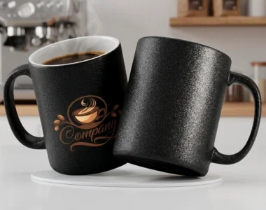 taza mágica escarchada negra personalizada con diseño a tu gusto
