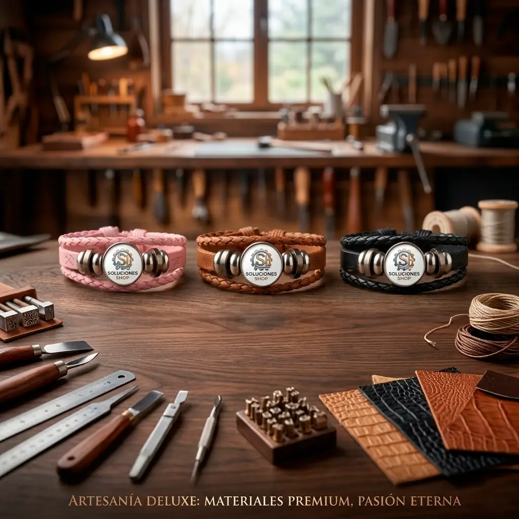 Pack de 3 Brazaletes de Cuero Artesanales Personalizados con Logo