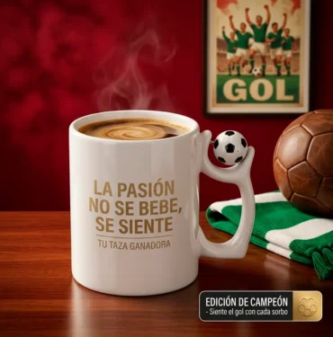 Taza Futbolera Premium con Balón Giratorio - "La Pasión se Siente"