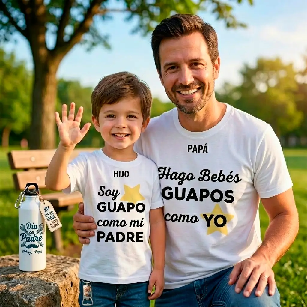 Kit Especial Día del Padre: Set de 2 Camisetas, Botella y Llavero Destapador