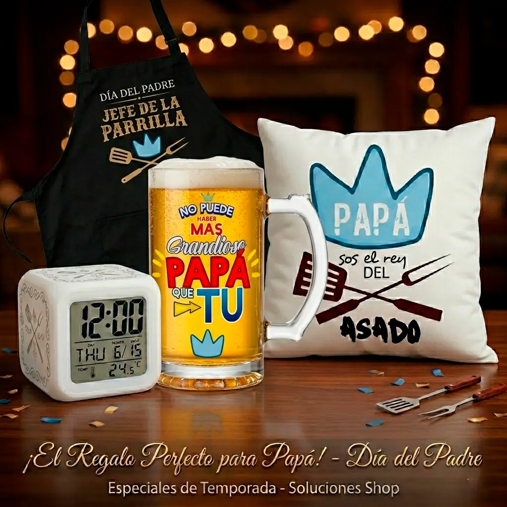Kit Parrillero "Rey del Asado" para Papá: Jarra, Delantal, Almohada y Reloj - Edición Especial
