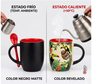Taza Mágica Personalizada con Cuchara – Negra Mate a Color (11oz)