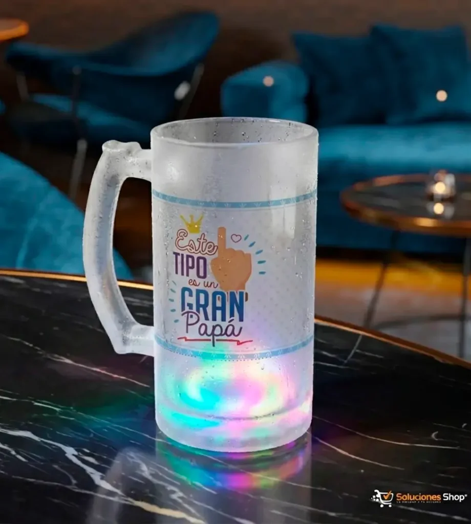 Jarra Cervecera Glaseada con Luz LED de Colores (16 oz) – Edición Especial Papá (¡Oferta 2x!)