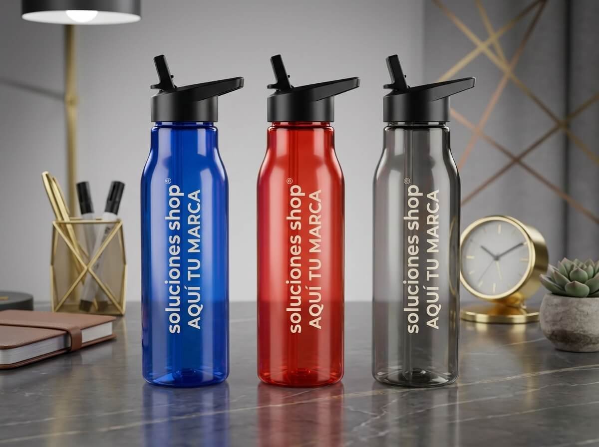 Botella Plástica Translúcida 800 ml con Pajilla, Agarradera y Tapa Flip-Top