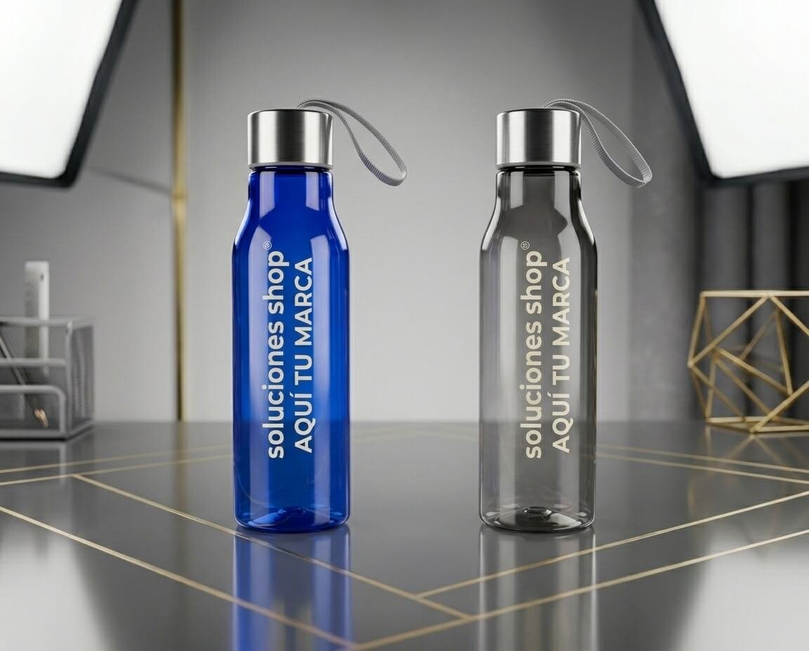 Botella Plástica Translúcida 750 ml con Tapa Metálica y Cinta de Nylon
