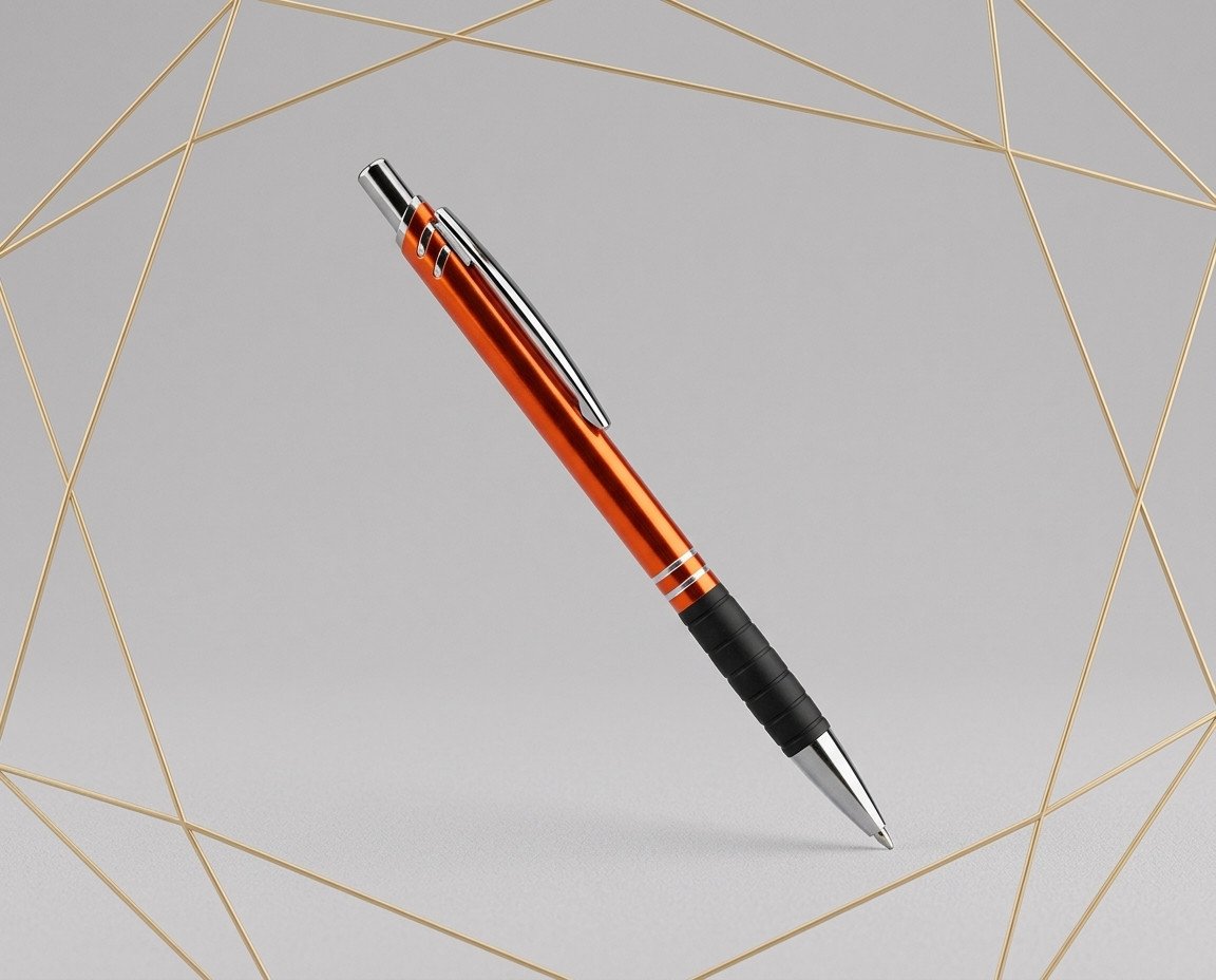 Lapicero de Aluminio Personalizado Naranja con Grip de Hule