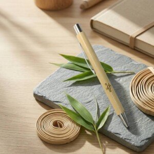 Lapicero Ecológico de Bambú con Detalles Plateados (Modelo ECO)