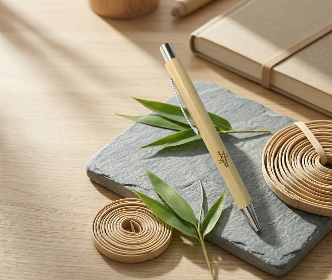 Lapicero Ecológico de Bambú con Detalles Plateados (Modelo ECO)