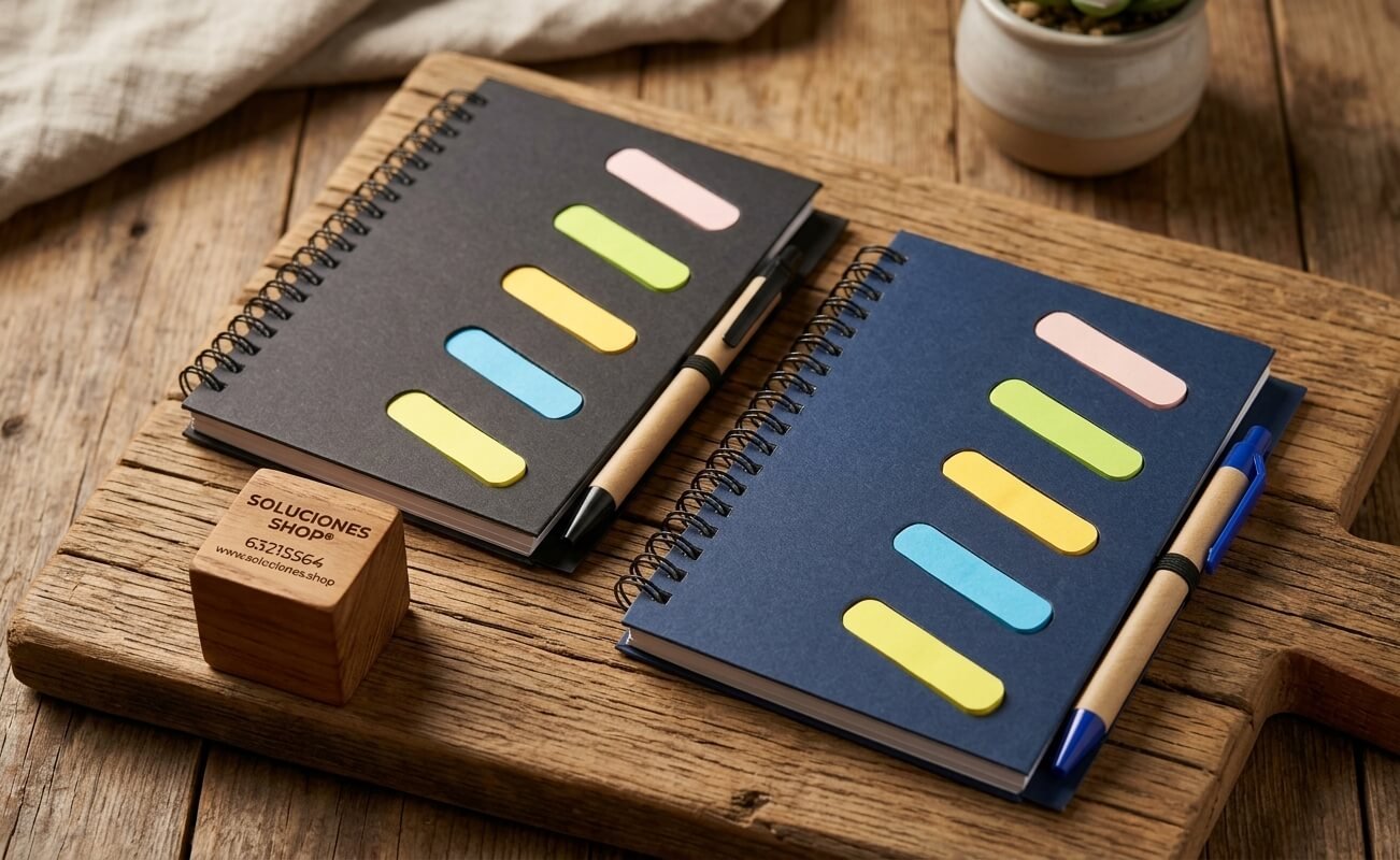 Libreta Ecológica Organizadora con Notas Adhesivas, Bolígrafo + Personalización